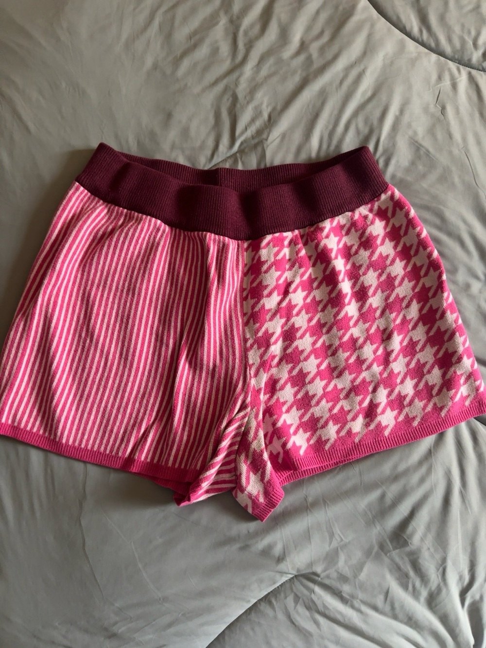Dolan Pink Mixed Pattern Knit Shorts | Striped & Houndstooth